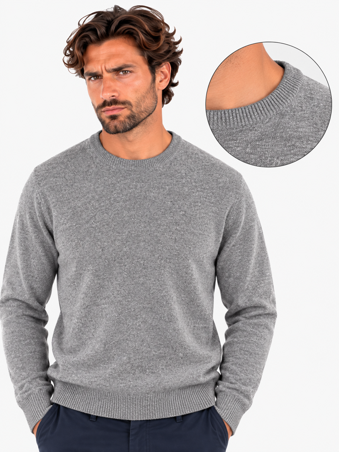 Gran Sasso Girocollo uomo in cashmere grigio
