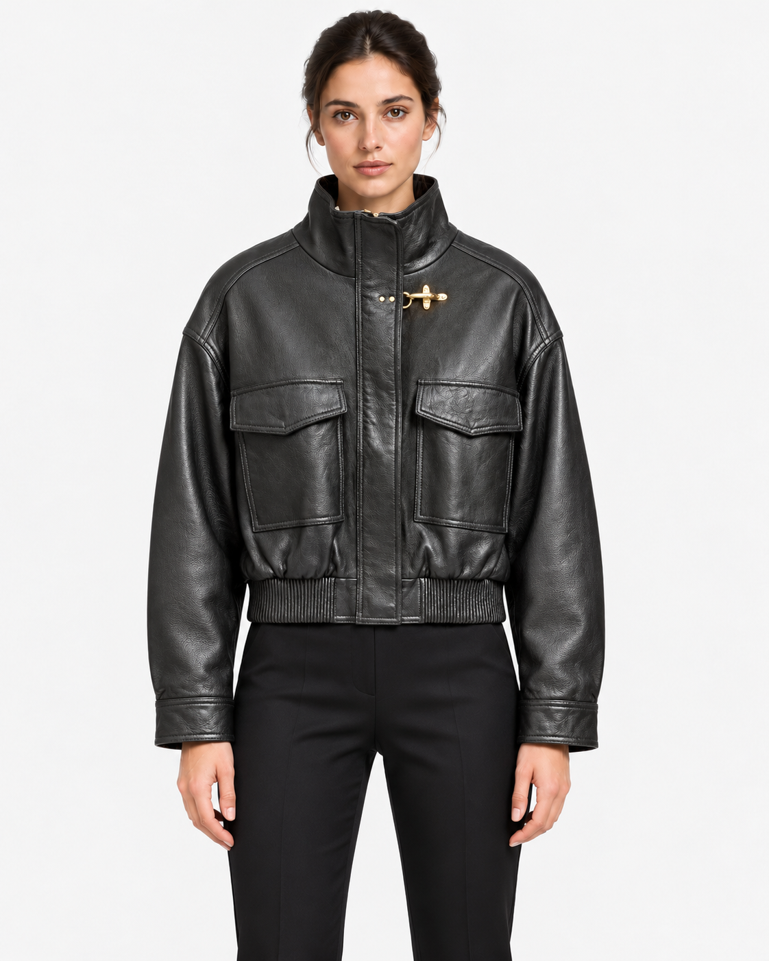 Fay Bomber Donna Cropped in Nappa Washed Nera