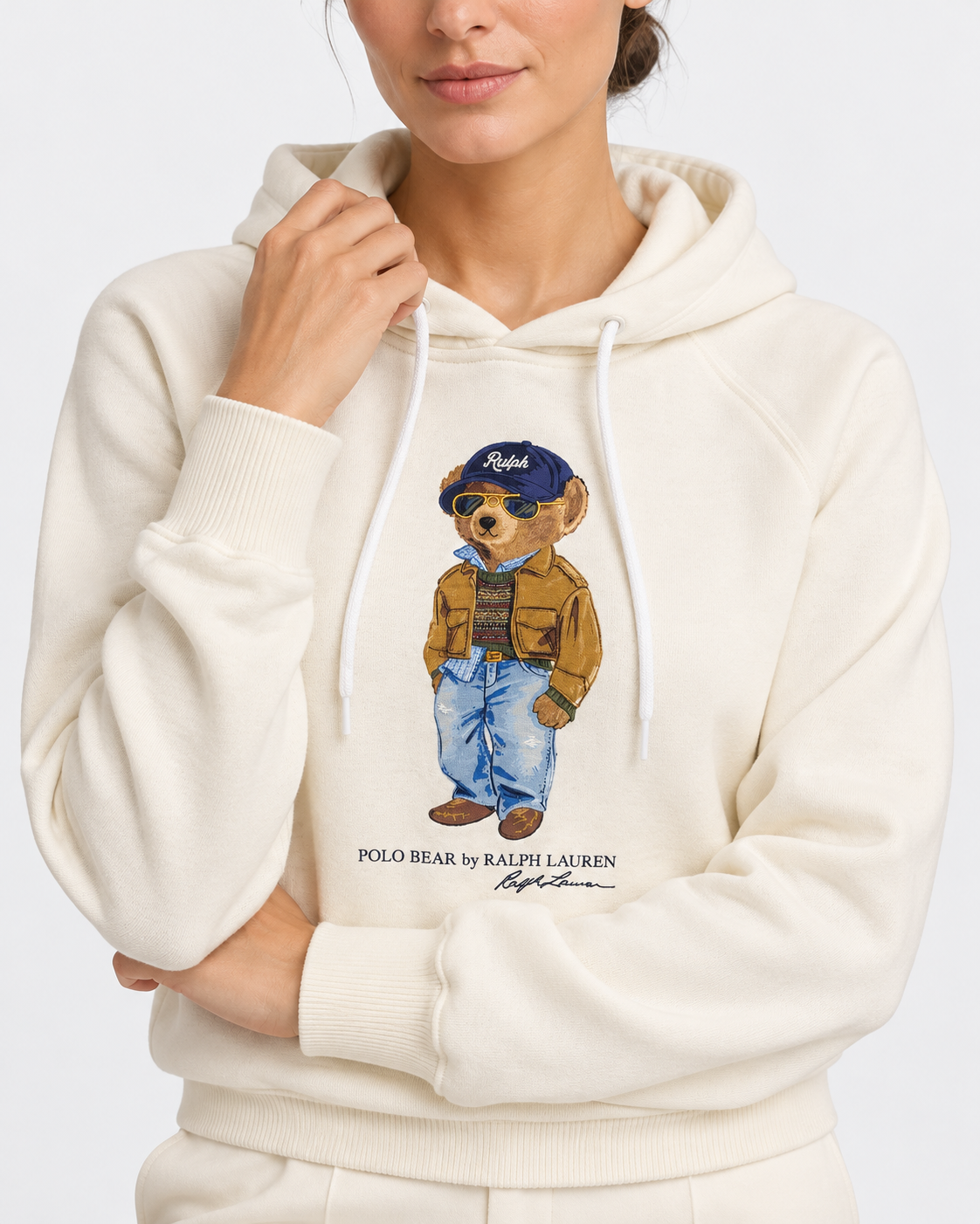 Polo Ralph Lauren Felpa Donna Polo Bear con Cappuccio Avorio