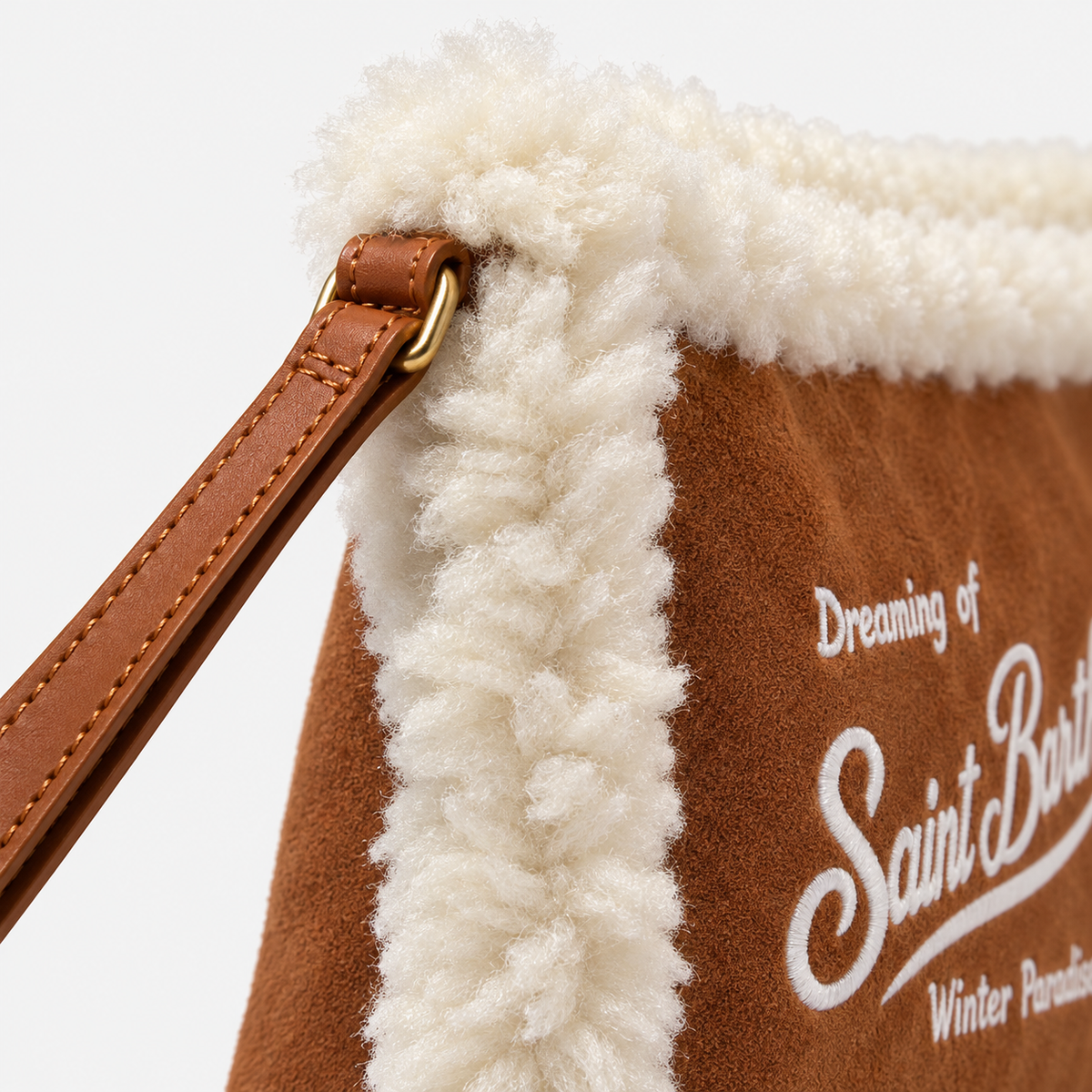 MC2 Saint Barth Pochette Donna Aline Shearling Cognac e Panna