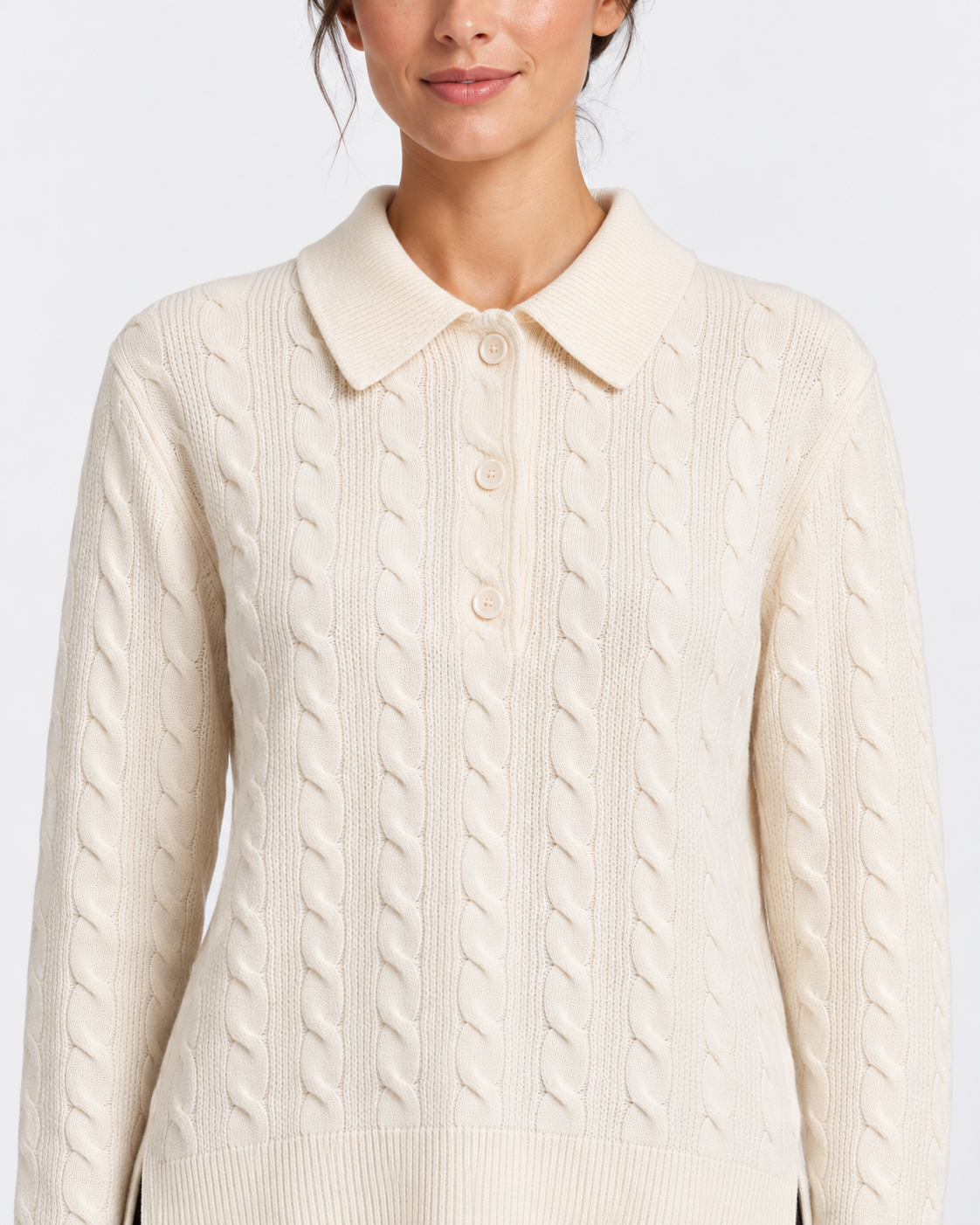 Gran Sasso Polo Donna Panna a Trecce in Lana e Cashmere