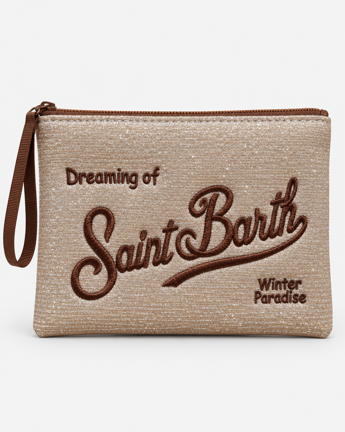 MC2 Saint Barth Pochette Donna Aline Lurex Beige con Ricamo Marrone
