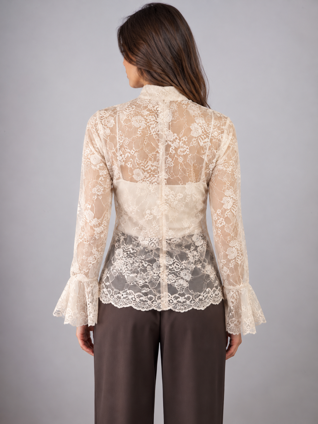 Dixie blusa donna in pizzo con volant off white