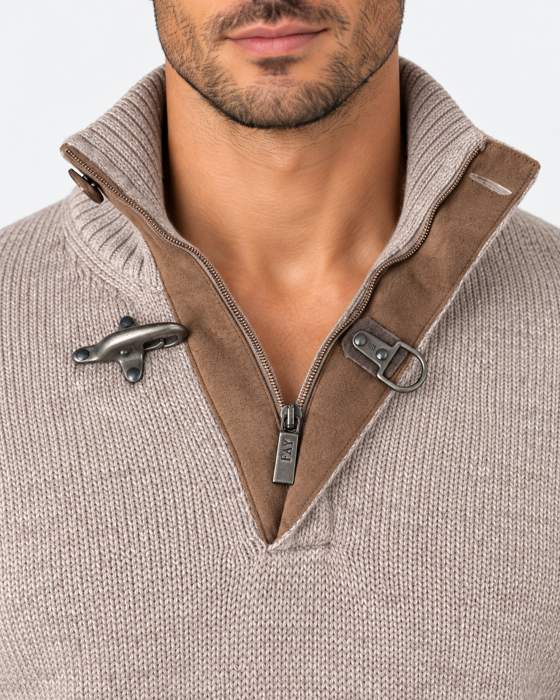 Fay Lupetto Uomo in Lana con Gancio Beige