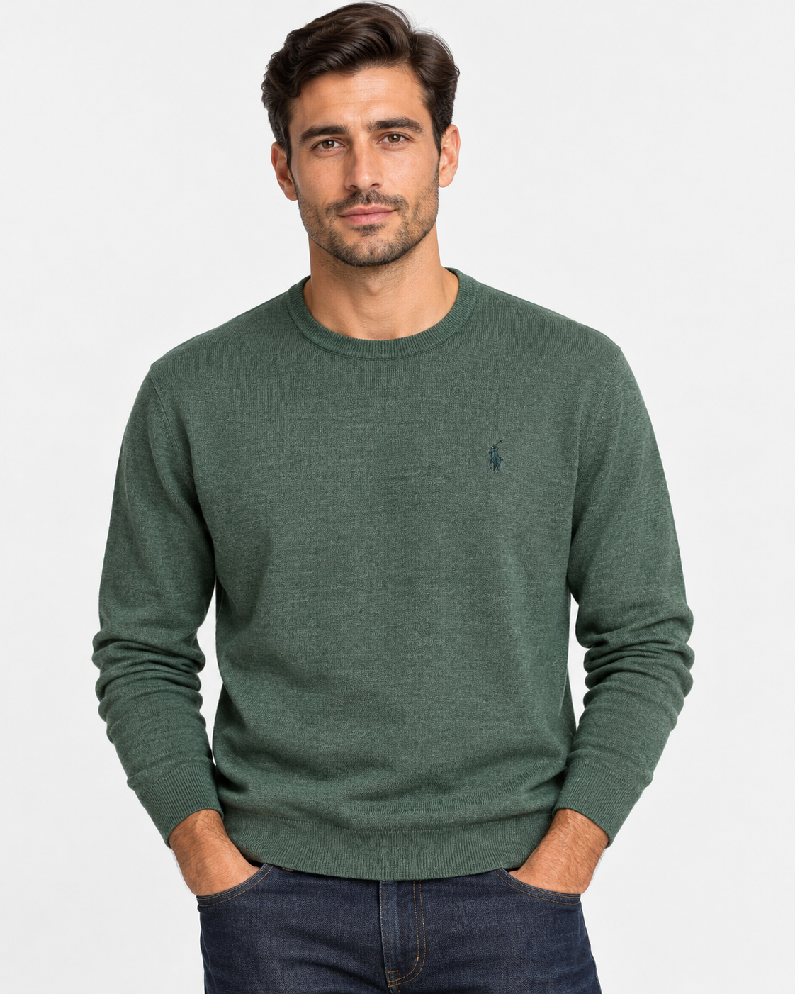 Polo Ralph Lauren Maglione Uomo Girocollo in Lana Verde