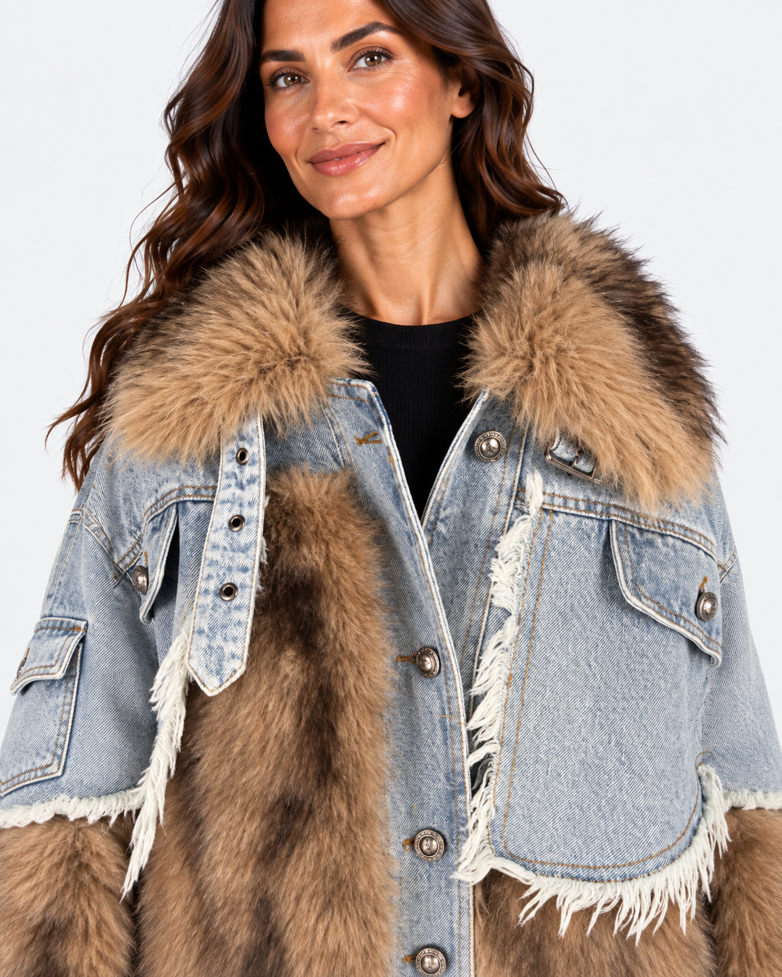 Dixie giubbotto donna in denim chiaro ed ecopelliccia