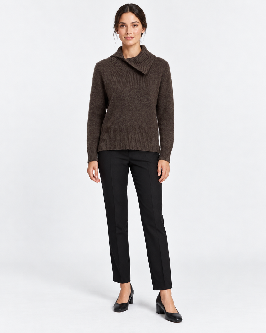Gran Sasso Maglia Donna Marrone in Cashmere con Collo Asimmetrico