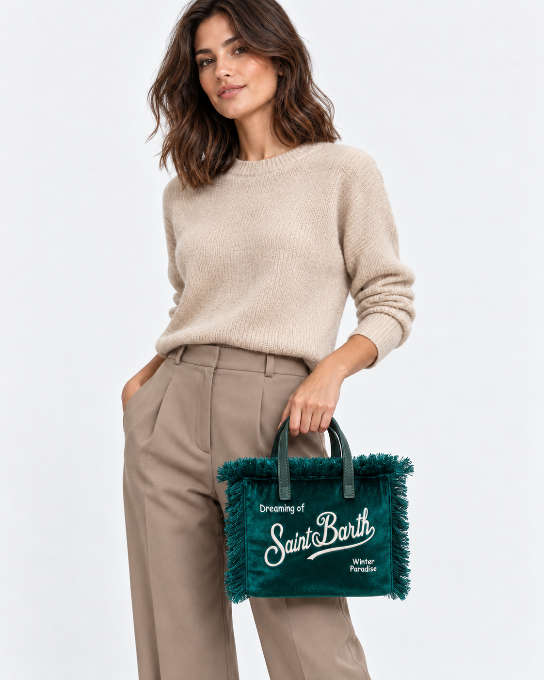MC2 Saint Barth Borsa Donna Vanity Mini in Velluto Verde con Tracolla