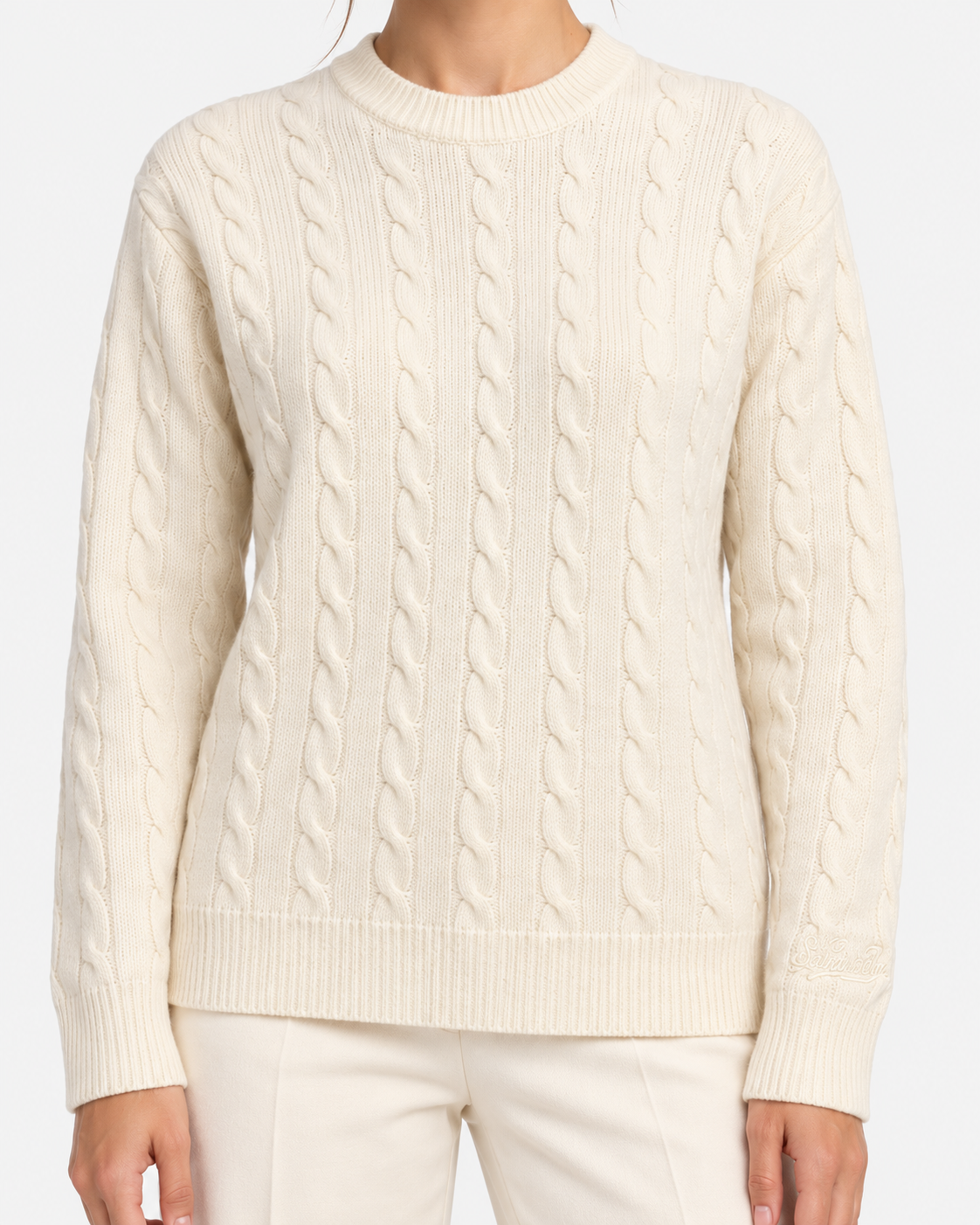 MC2 Saint Barth Maglia Donna Sorbonne in Lana a Trecce Avorio