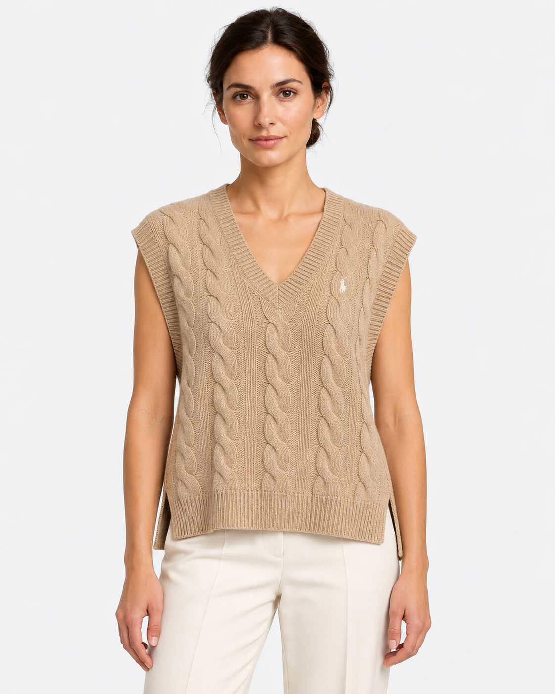 Gilet in maglia di lana e cashmere a trecce
