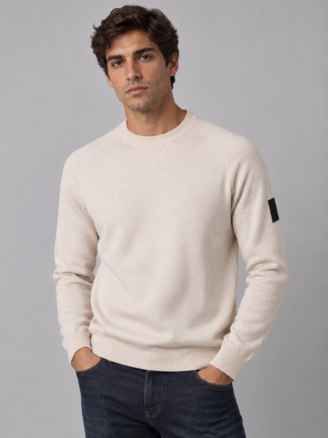 Outhere maglione girocollo uomo woodveil in misto lana off white