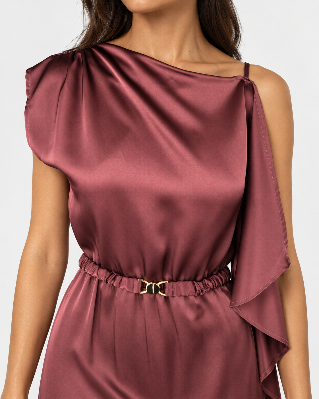 Dixie abito midi donna satinato bordeaux con cintura
