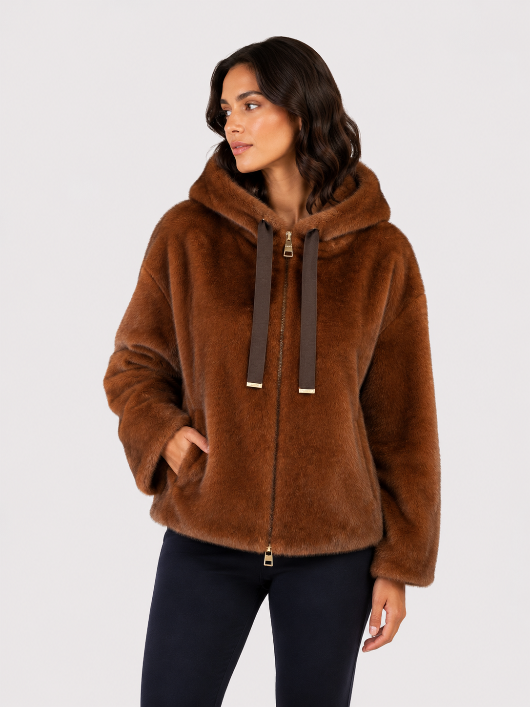 BOMBER IN MELANGE ALTERNATIVE MINK FUR fondente