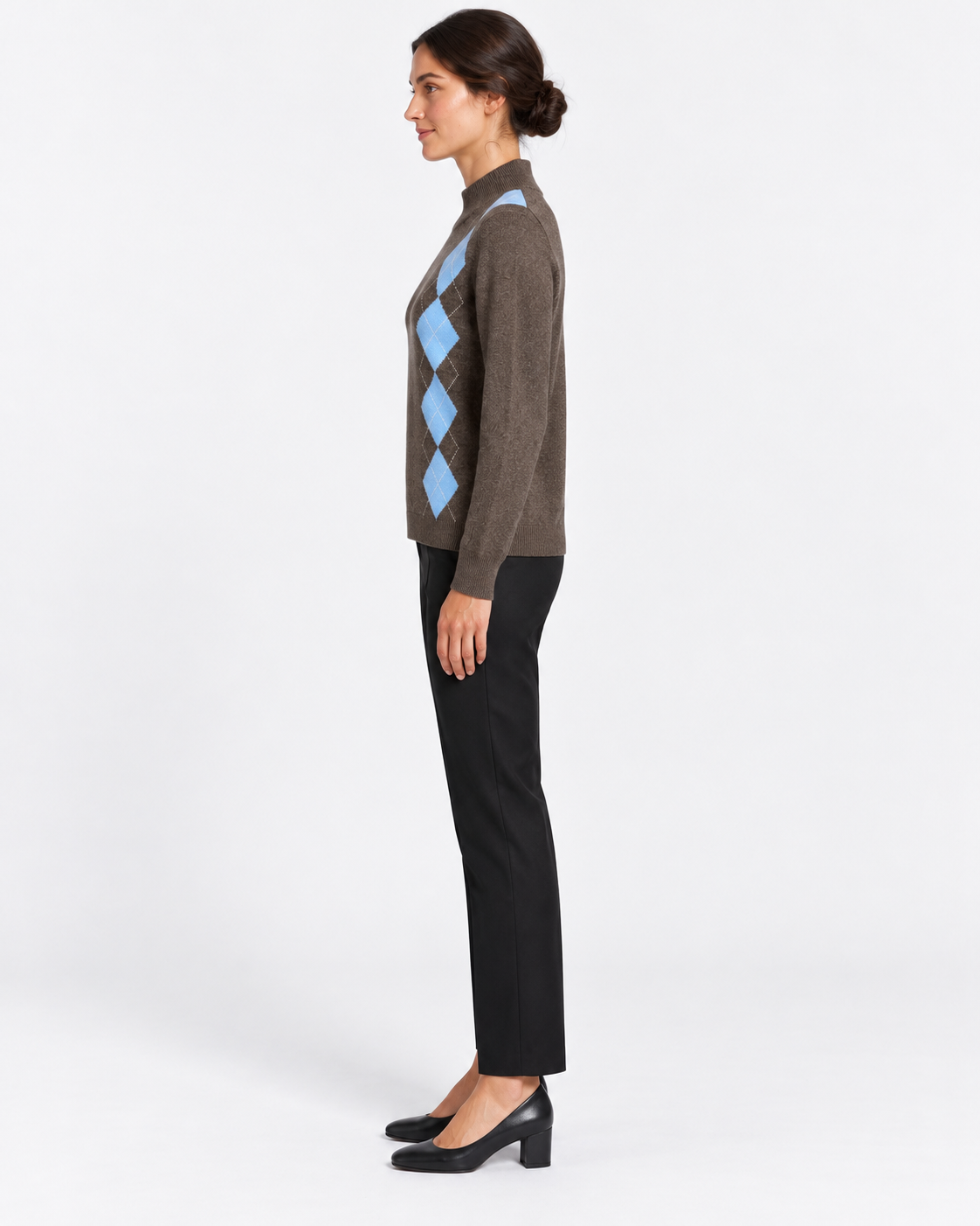 Gran Sasso Maglia Lupetto Donna Marrone a Rombi in Lana e Cashmere