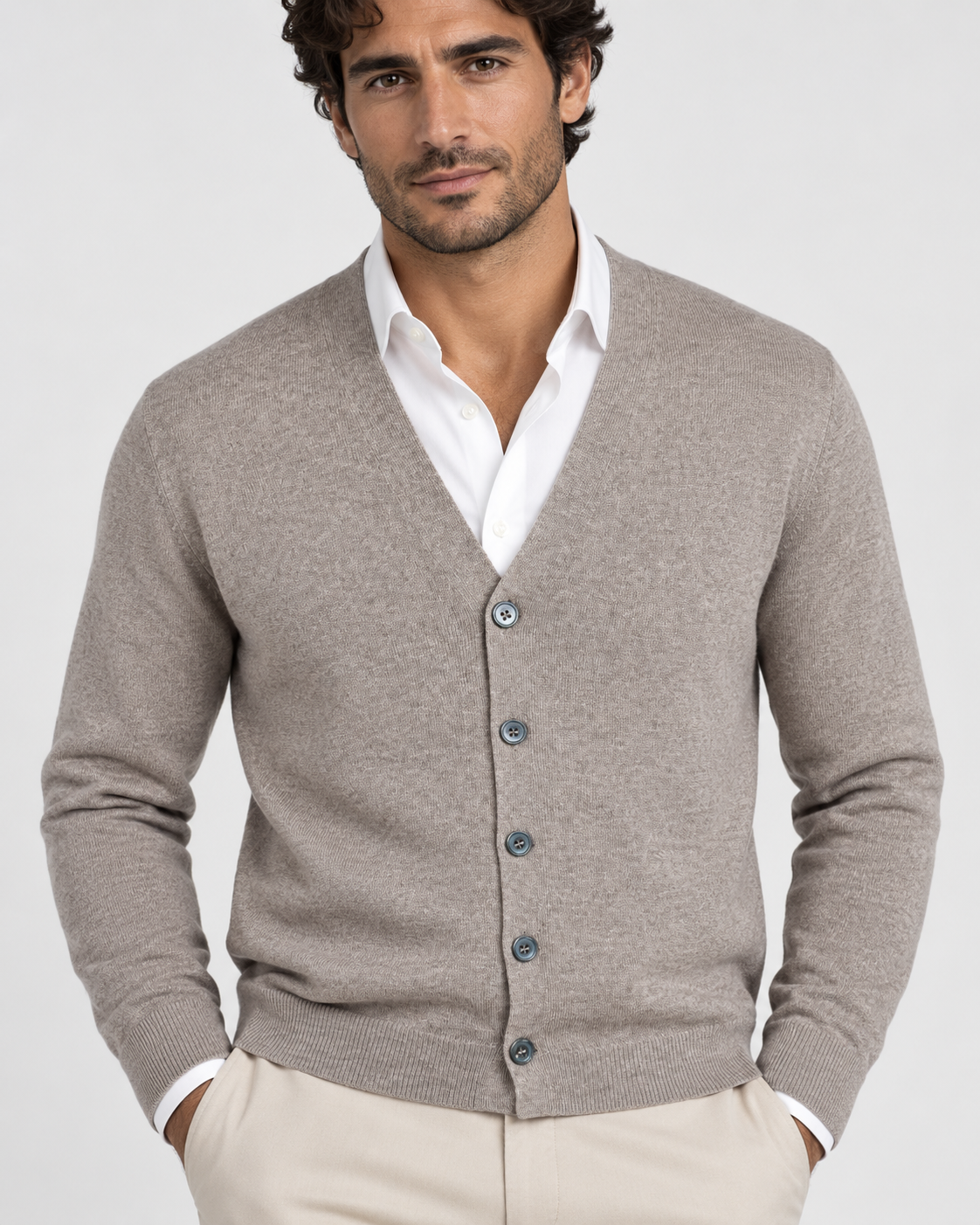 Gran Sasso Cardigan uomo in lana tortora