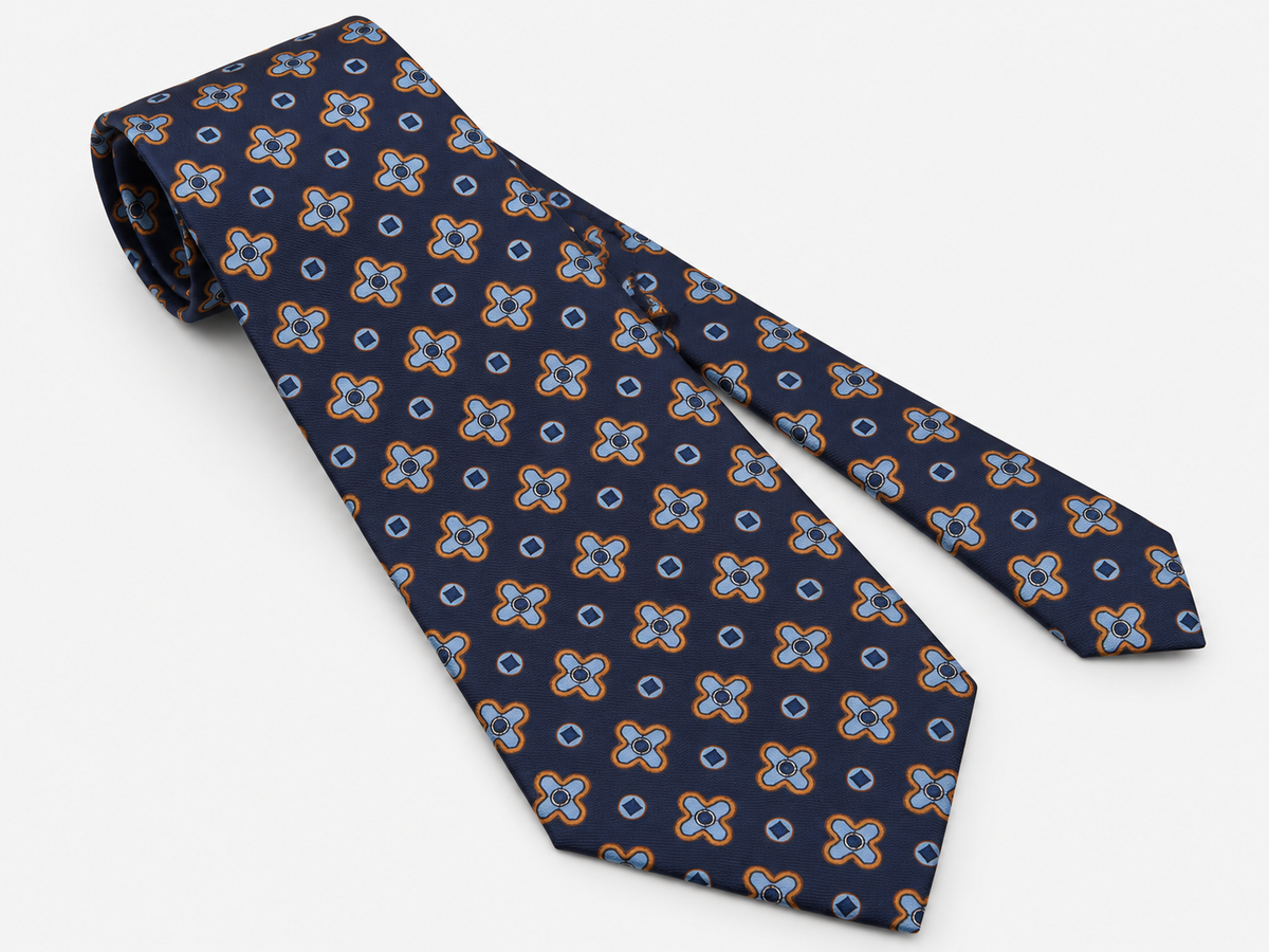 Fefè Cravatta Uomo in Seta Panfiore Blu e Celeste