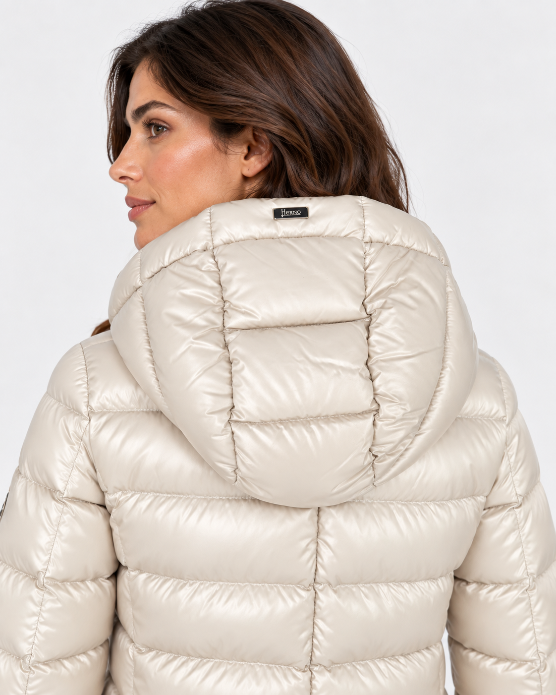 Herno Giaccone donna in nylon lucido Chantilly con cappuccio