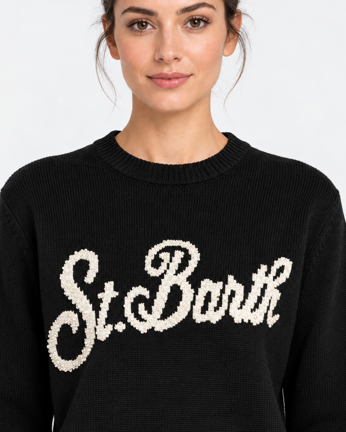 MC2 Saint Barth Maglia Donna New Queen Nera con Logo Strass