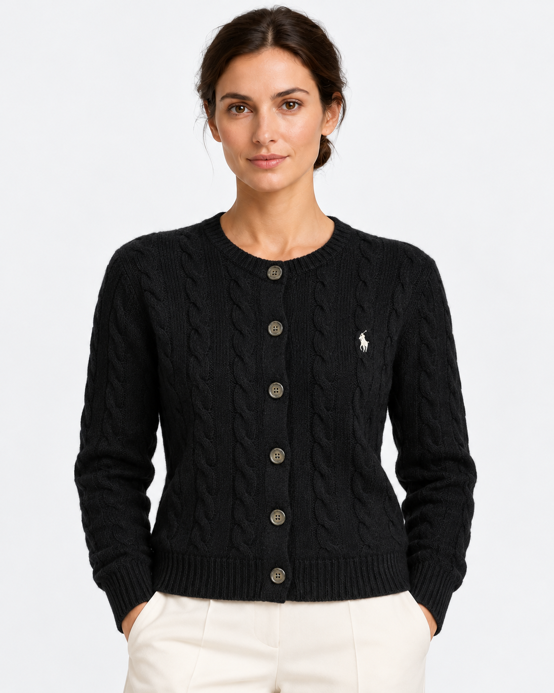Cardigan a trecce in lana e cashmere black