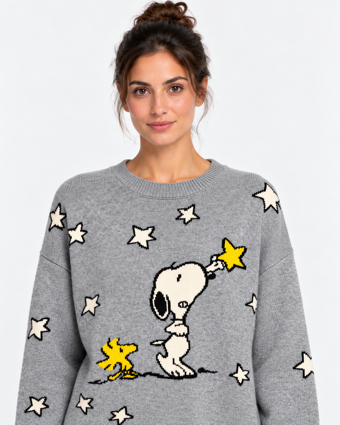MC2 Saint Barth Maglia Donna Tessa Peanuts Grigia con Snoopy e Stelle