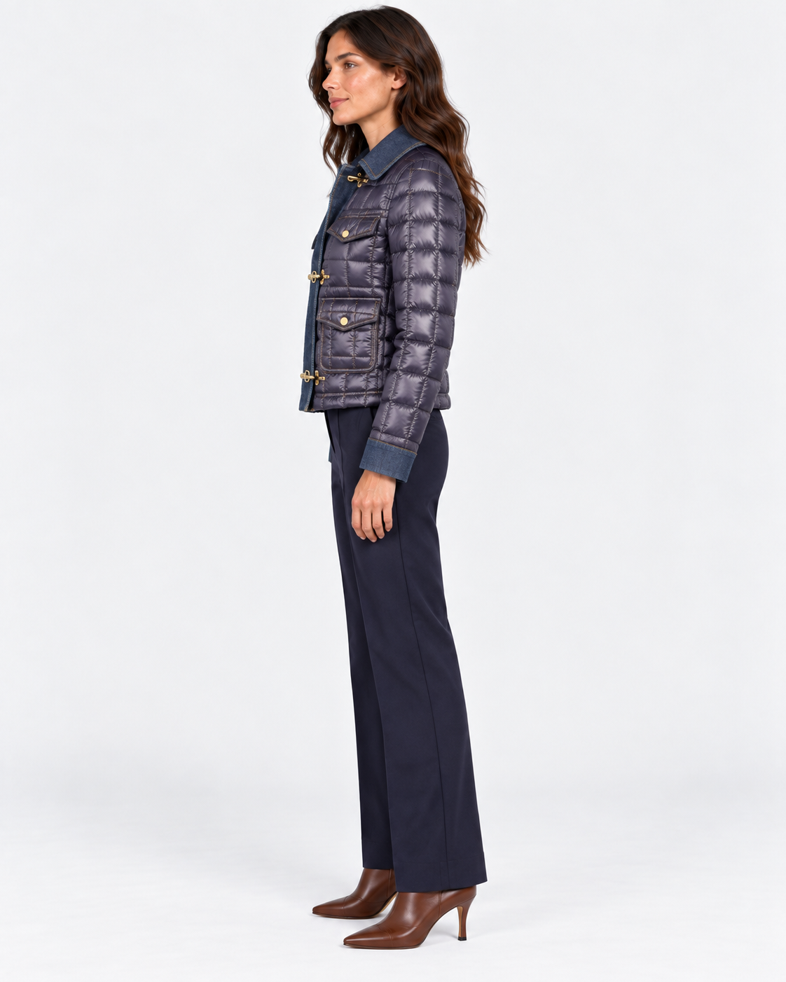Fay 3 Ganci trapuntato a quadri in tessuto tecnico blue denim
