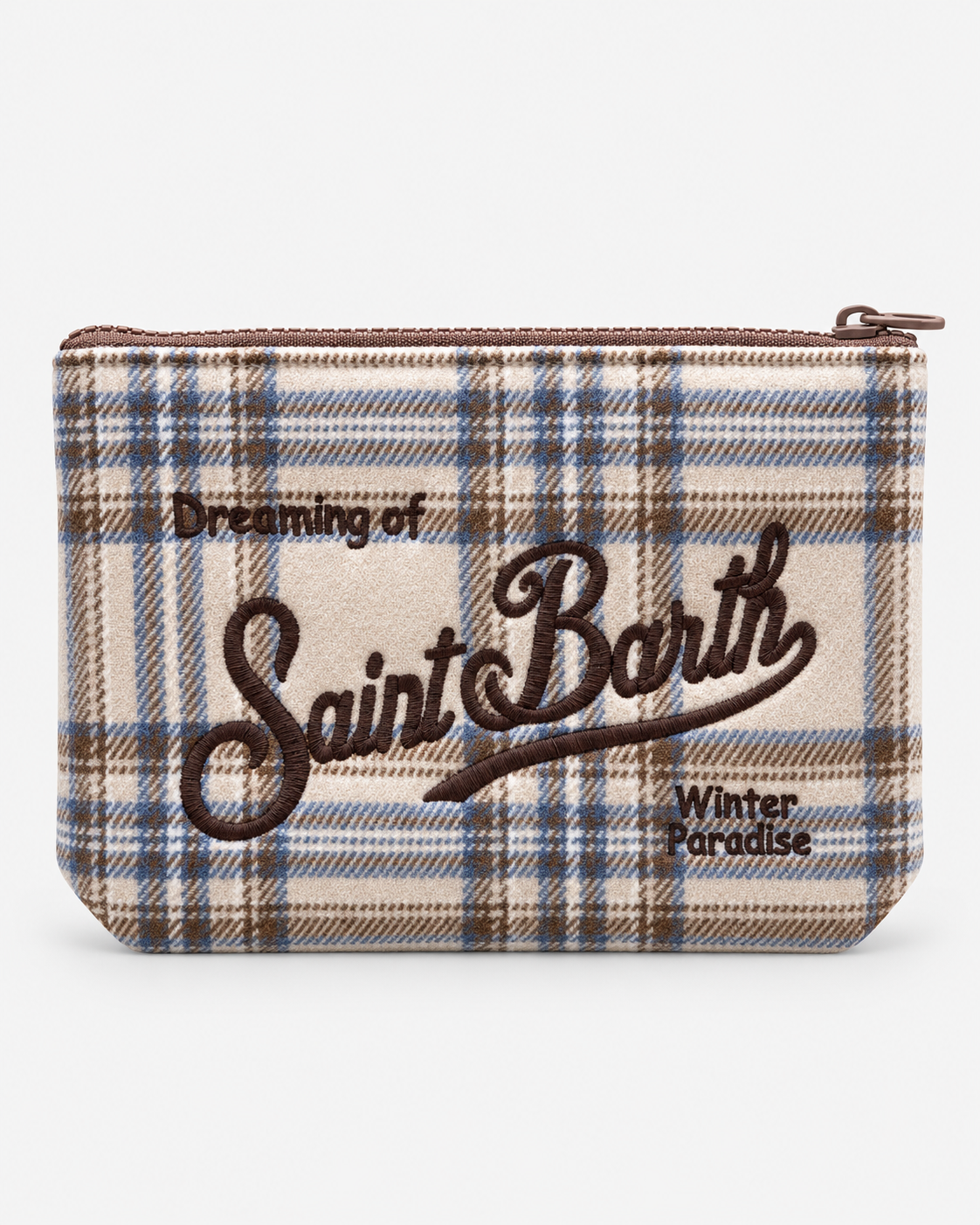 MC2 Saint Barth Pochette Donna Aline Wool Tartan Panna e Azzurro