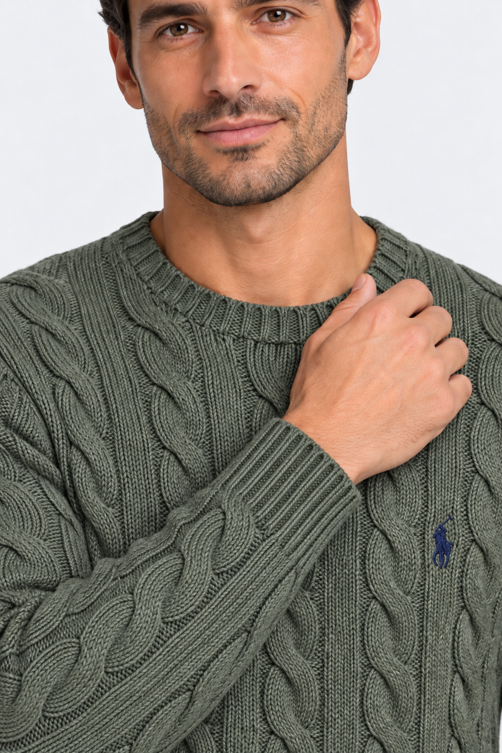 Polo Ralph Lauren Maglia Uomo a Trecce Green in Cotone