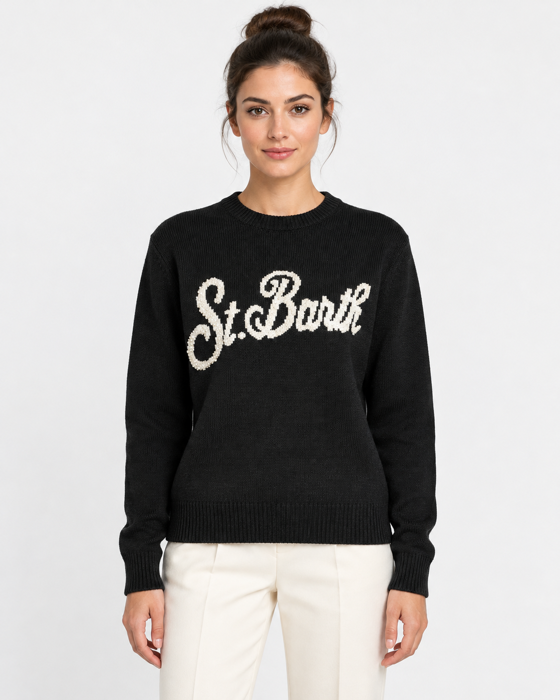 MC2 Saint Barth Maglia Donna New Queen Nera con Logo Strass