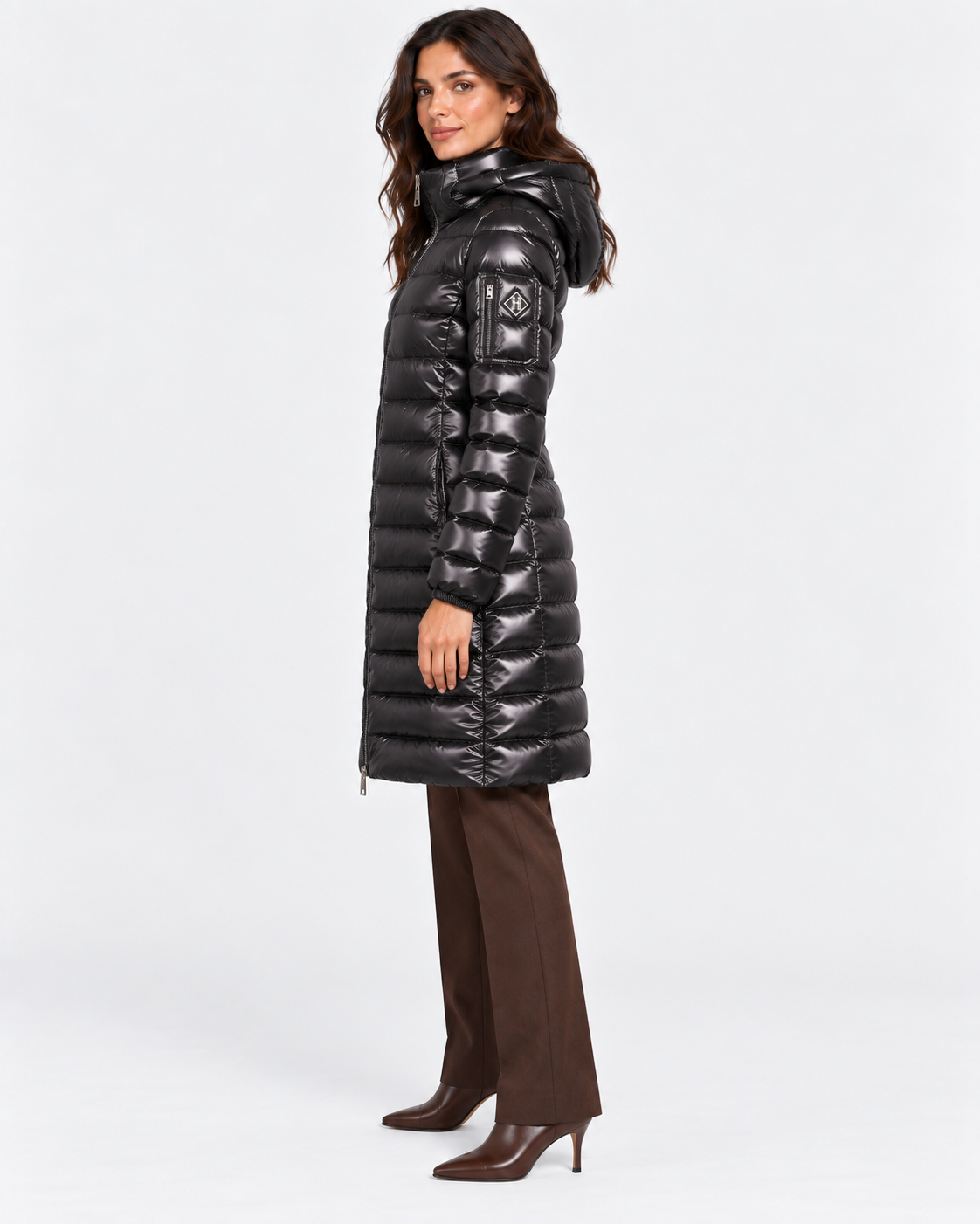 Herno Giaccone donna in nylon lucido nero con cappuccio