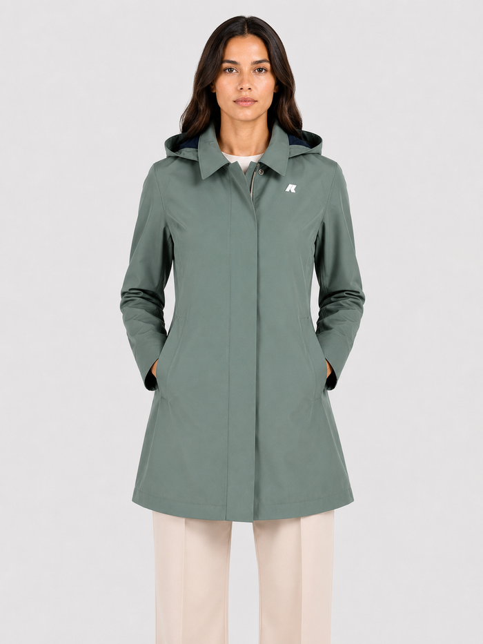 K-Way Mathy Bonded trench 3/4 donna Green Balsam – Blue Depth