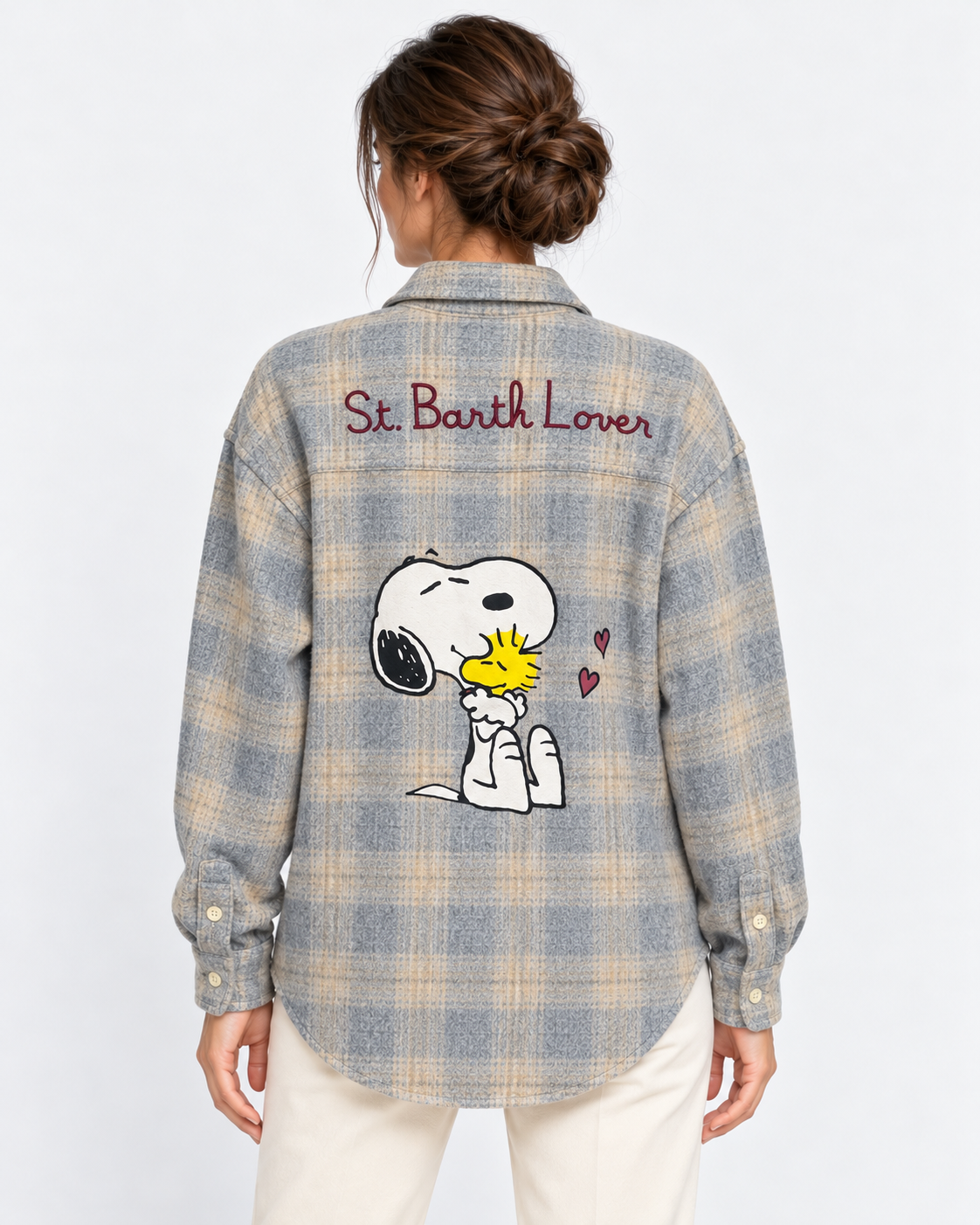 MC2 Saint Barth Camicia Donna Lully Snoopy Tartan Grigio e Beige