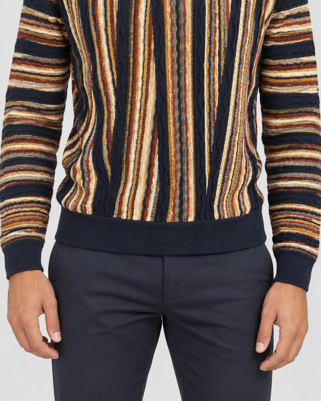 Lorenzoni Maglia girocollo uomo blu a righe multicolore