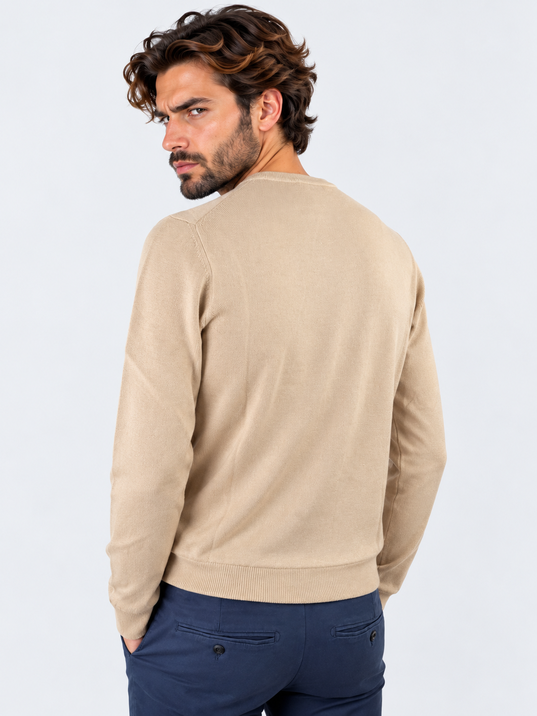 Gran Sasso Girocollo uomo in lana vergine beige