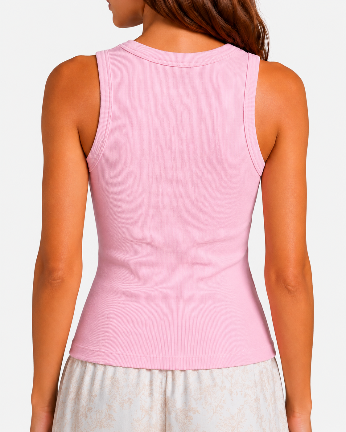 Canottiera Ada a costine rosa con patch logo in rilievo