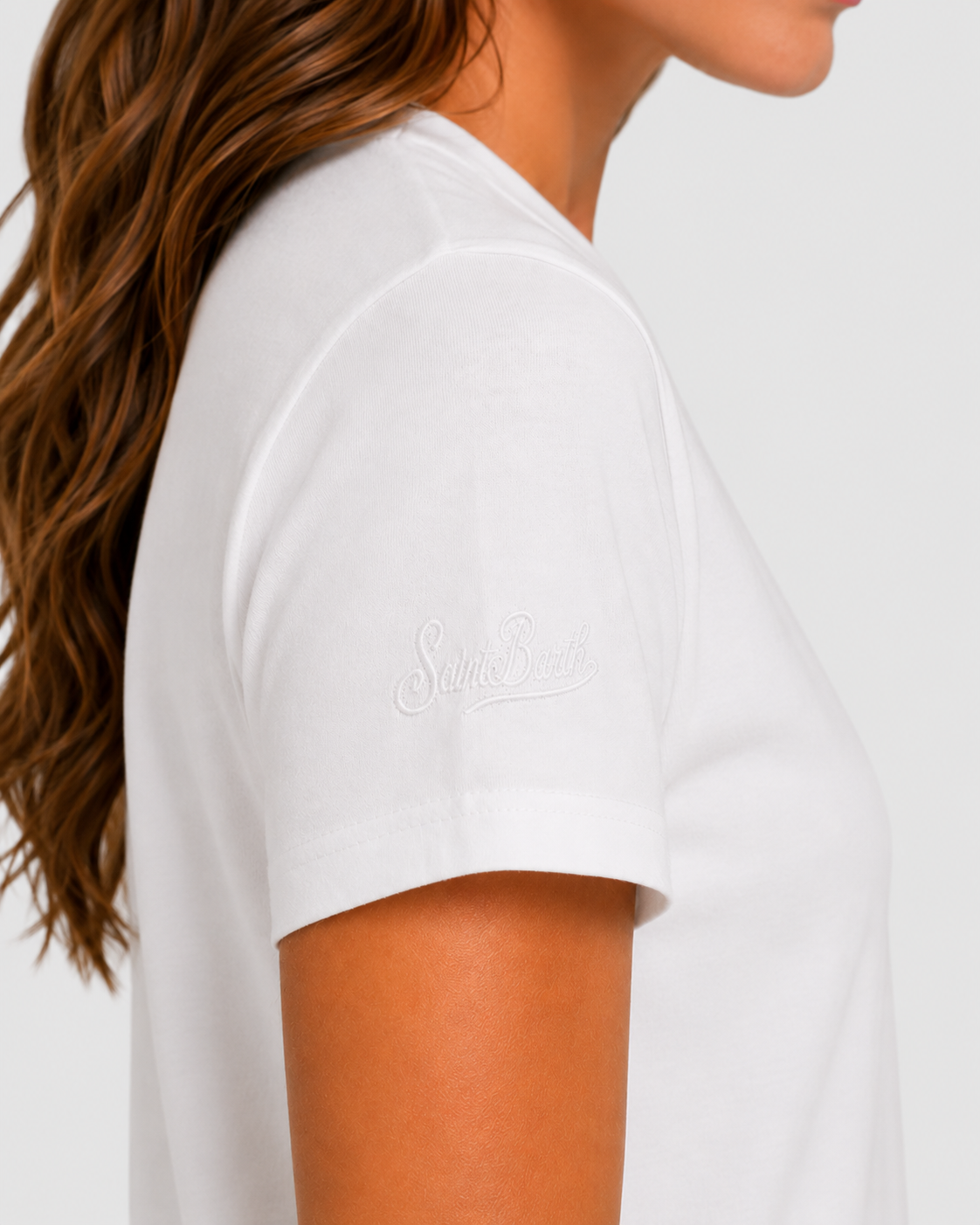 T-shirt Emilie bianca con ricamo Après-Sun e strass