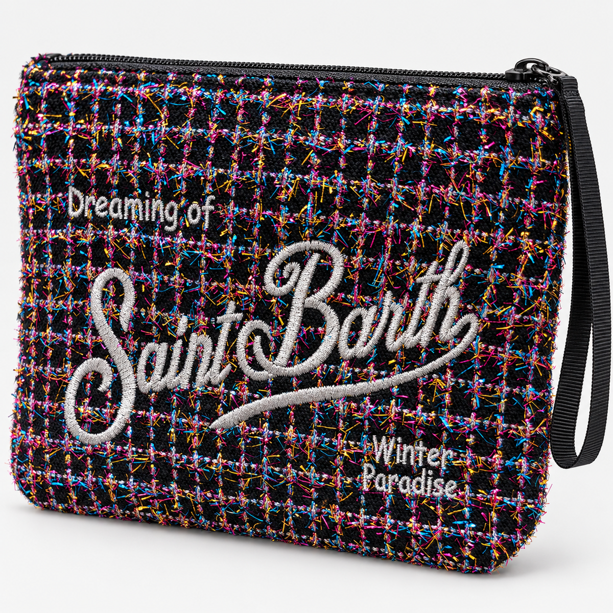 MC2 Saint Barth Pochette Donna Aline Tweed Shiny Nero Multicolore