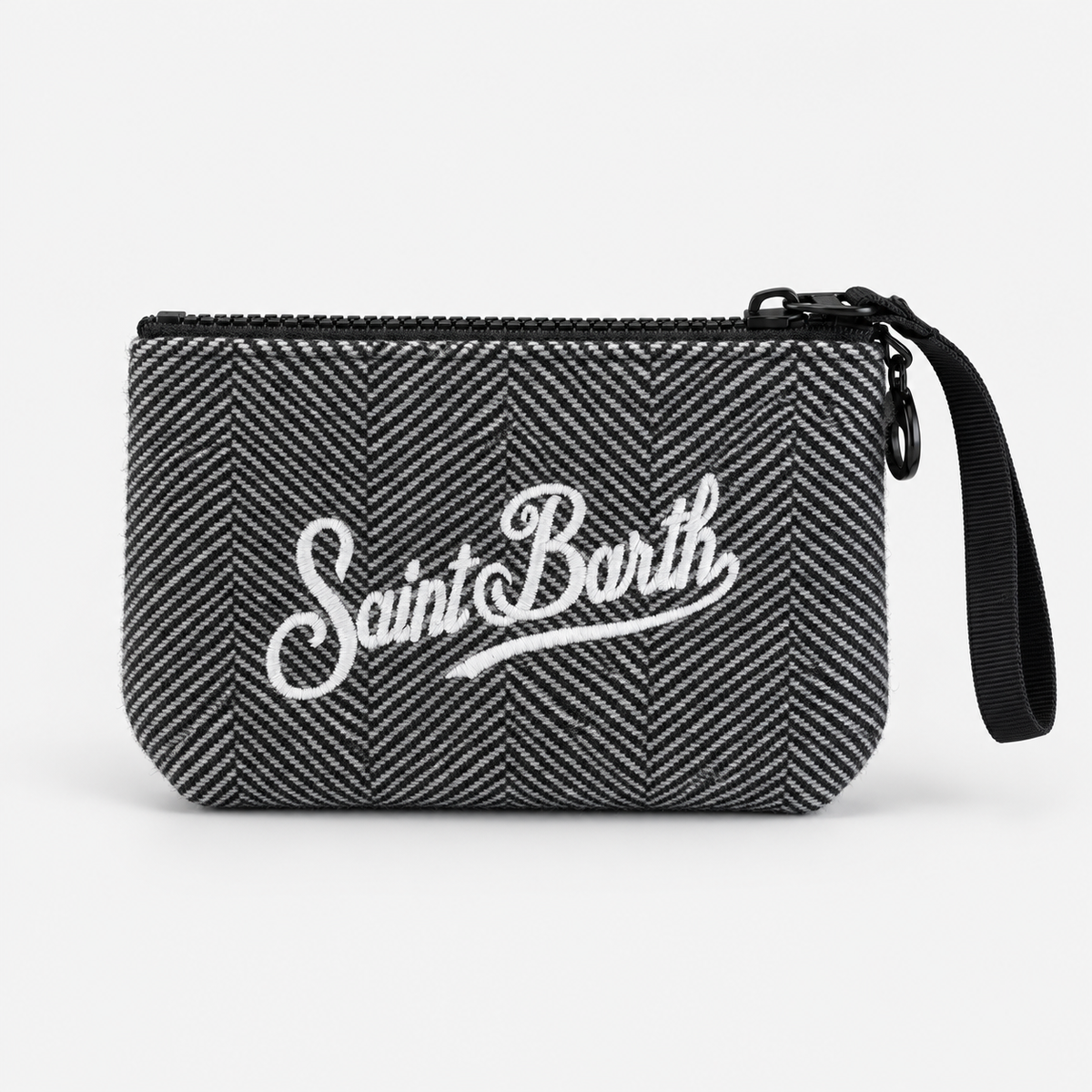 MC2 Saint Barth Pochette Donna Aline Mini Wool Spigata Bianca e Nera
