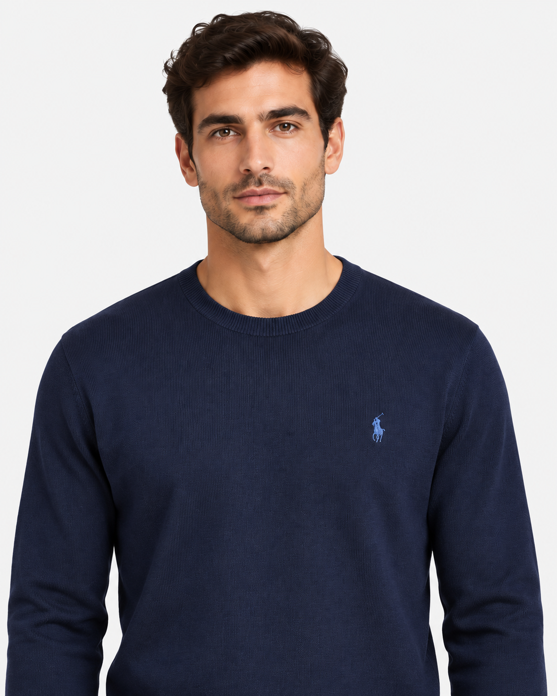 Polo Ralph Lauren Maglione Uomo Girocollo in Cotone Blu Slim Fit