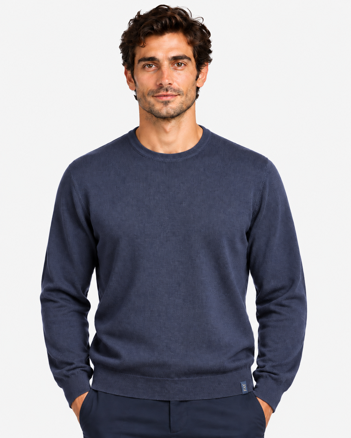 Fay Pull Girocollo Uomo in Lana Merinos Blu