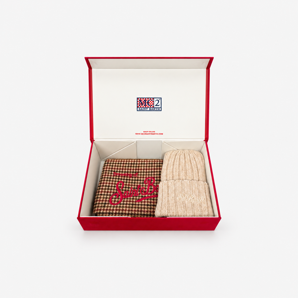 MC2 Saint Barth Christmas Box Donna con Berretto Beige e Pochette Pied-de-Poule