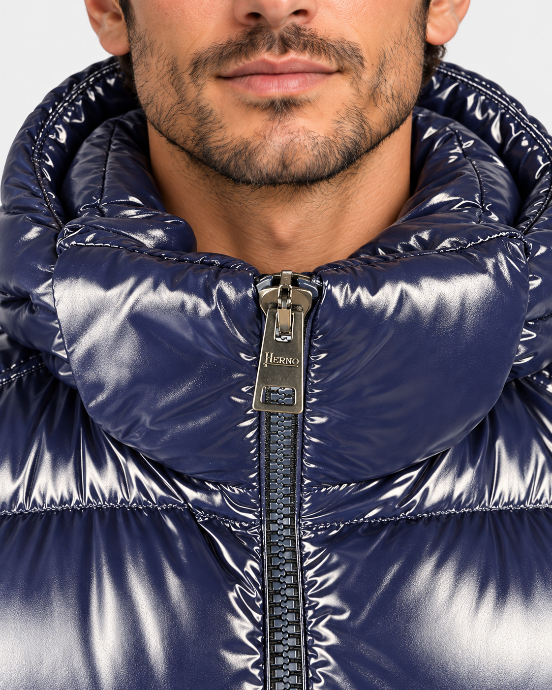 Herno Piumino uomo blu con cappuccio e zip a doppio cursore