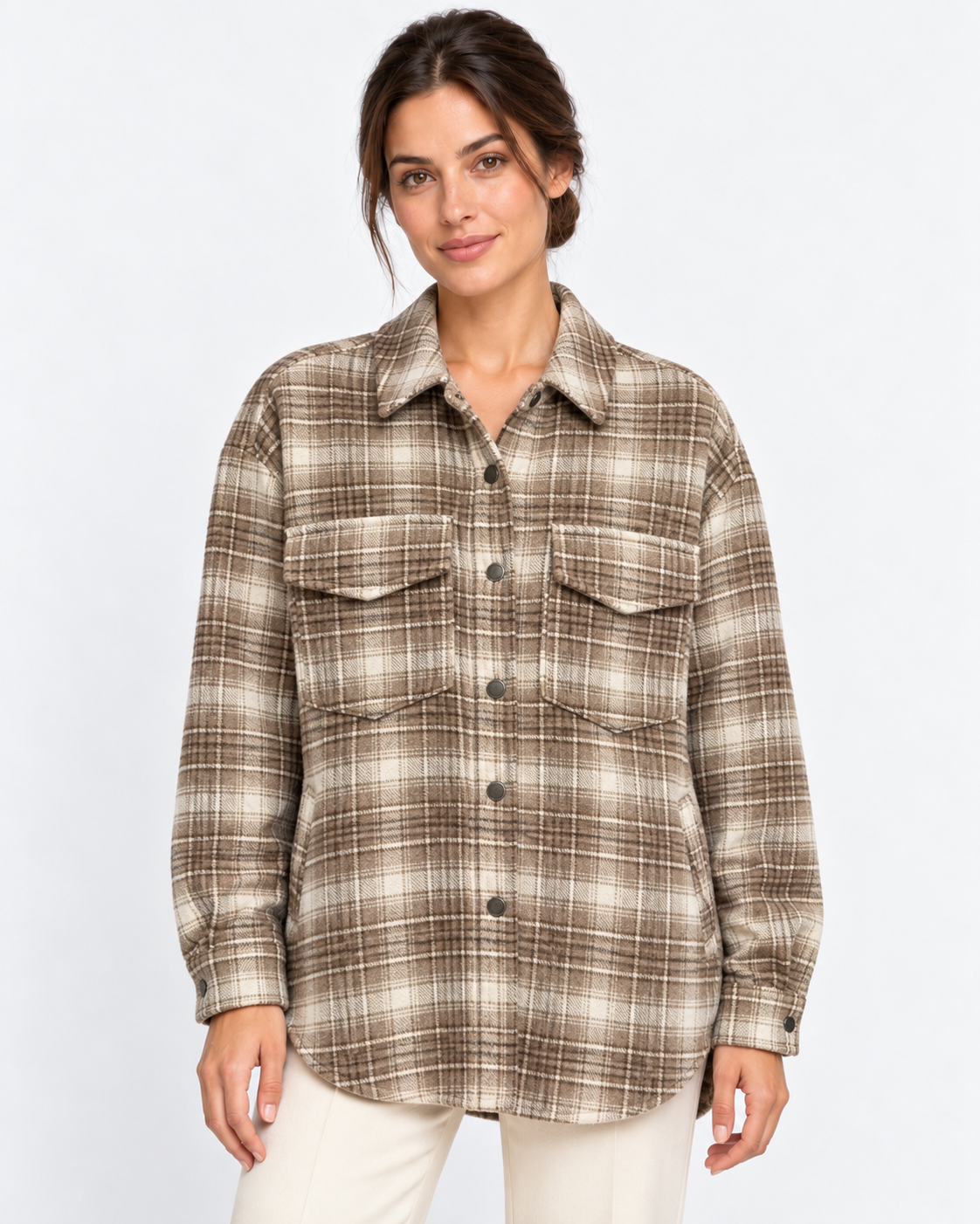MC2 Saint Barth Giacca Camicia Donna Cambry Tartan Marrone e Panna