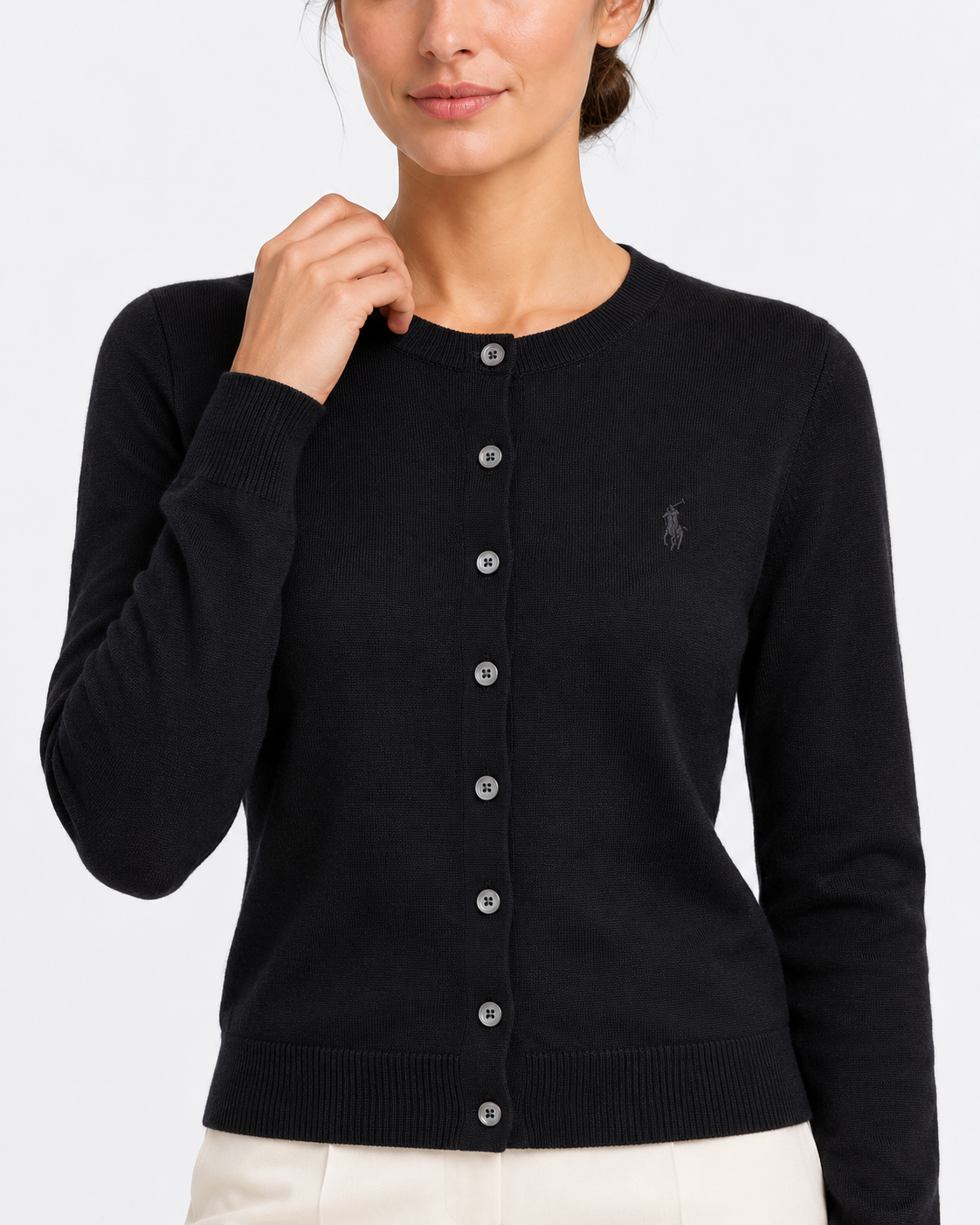 Polo Ralph Lauren Cardigan Donna Girocollo in Lana Nero