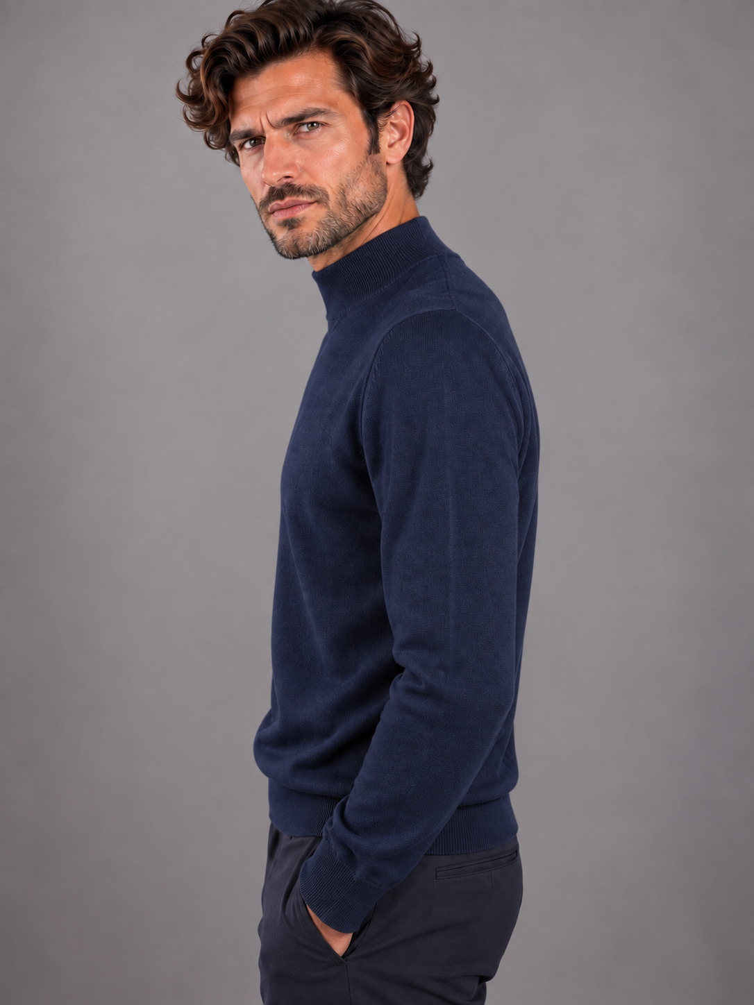 Tagliatore Maglione Uomo Lupetto in Lana Blu