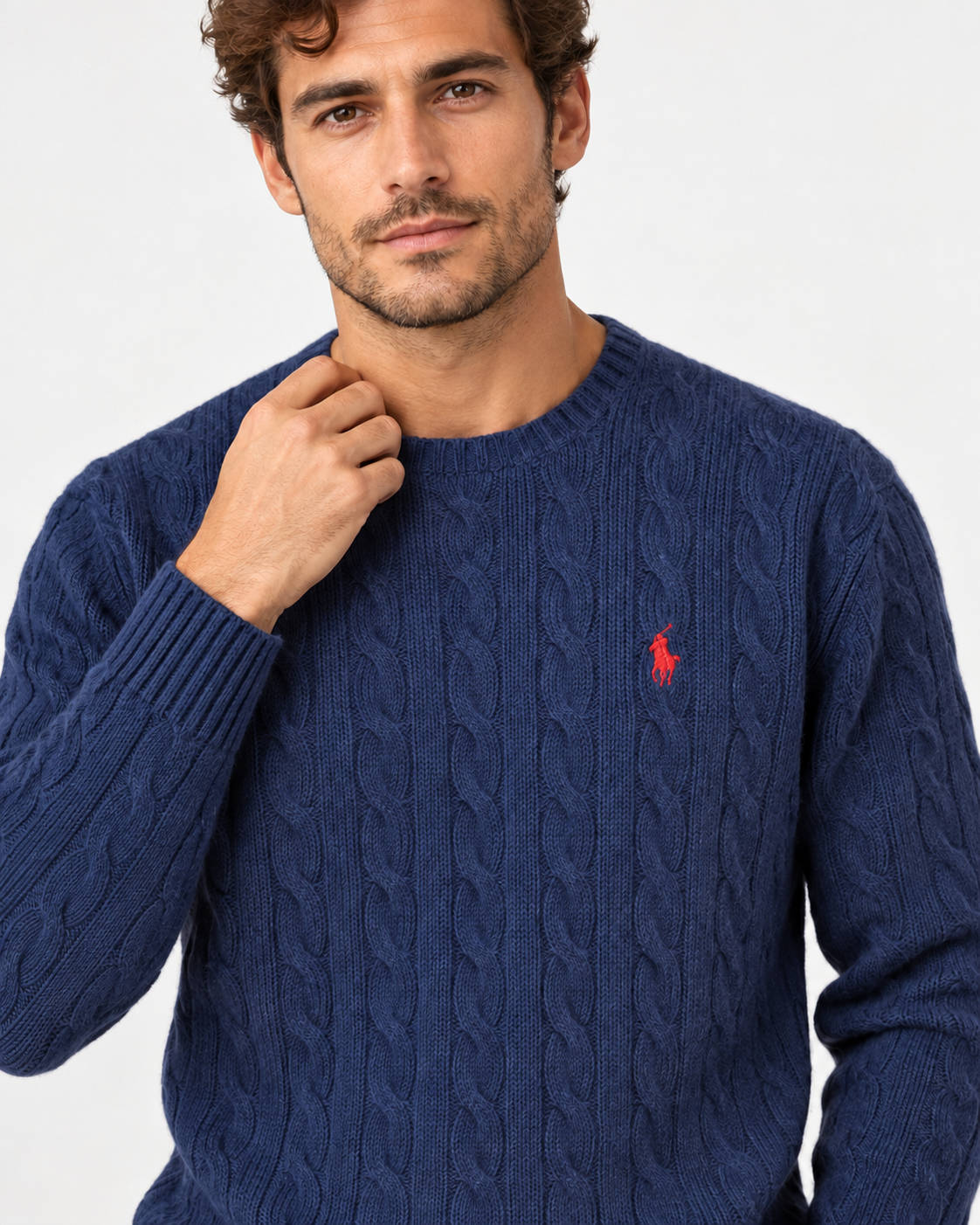 Polo Ralph Lauren Maglia Uomo Navy in Lana e Cashmere a Trecce