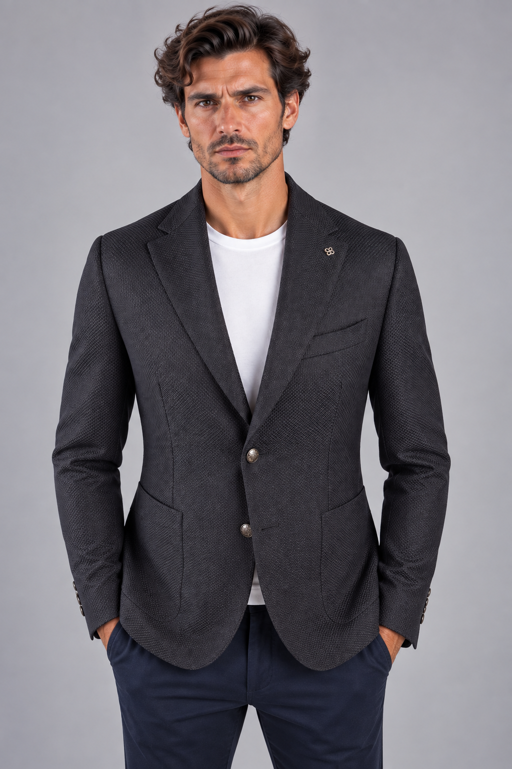 Tagliatore Giacca Uomo Monopetto in Lana Vergine Super 100's Blu