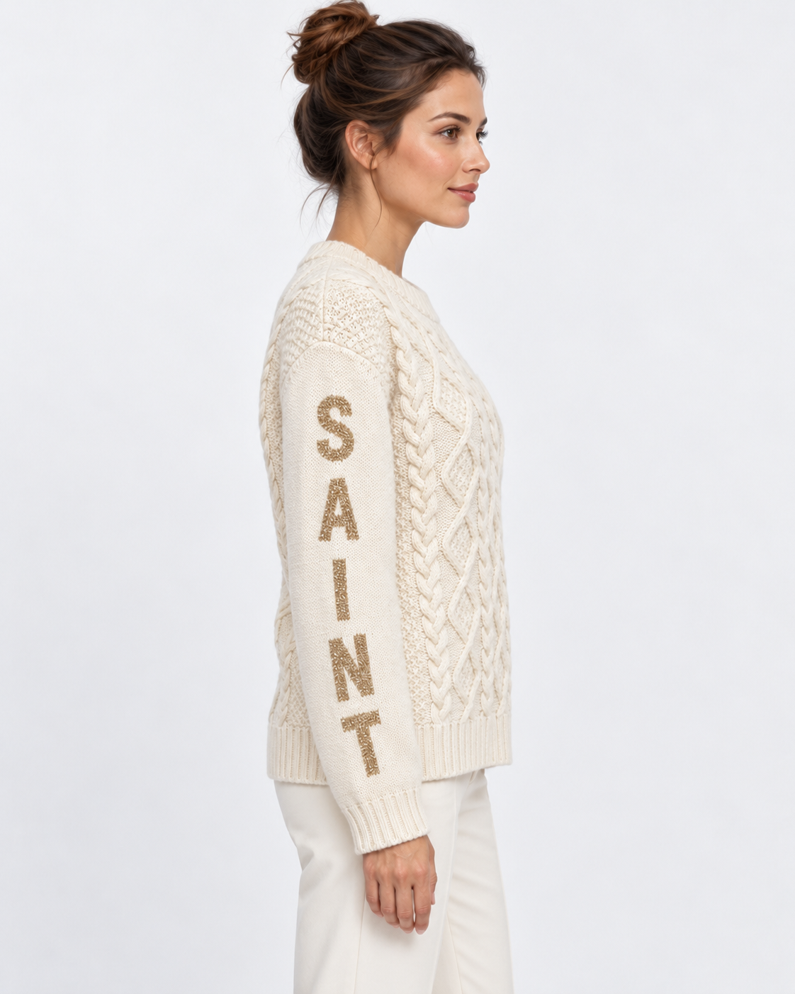 MC2 Saint Barth Maglia Donna Malmo a Trecce Panna in Misto Lana