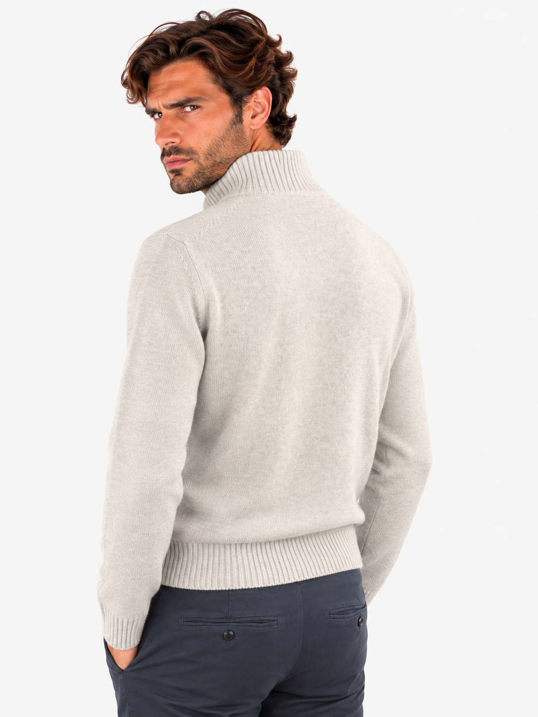 Gran Sasso Full zip uomo in cashmere grigio chiaro