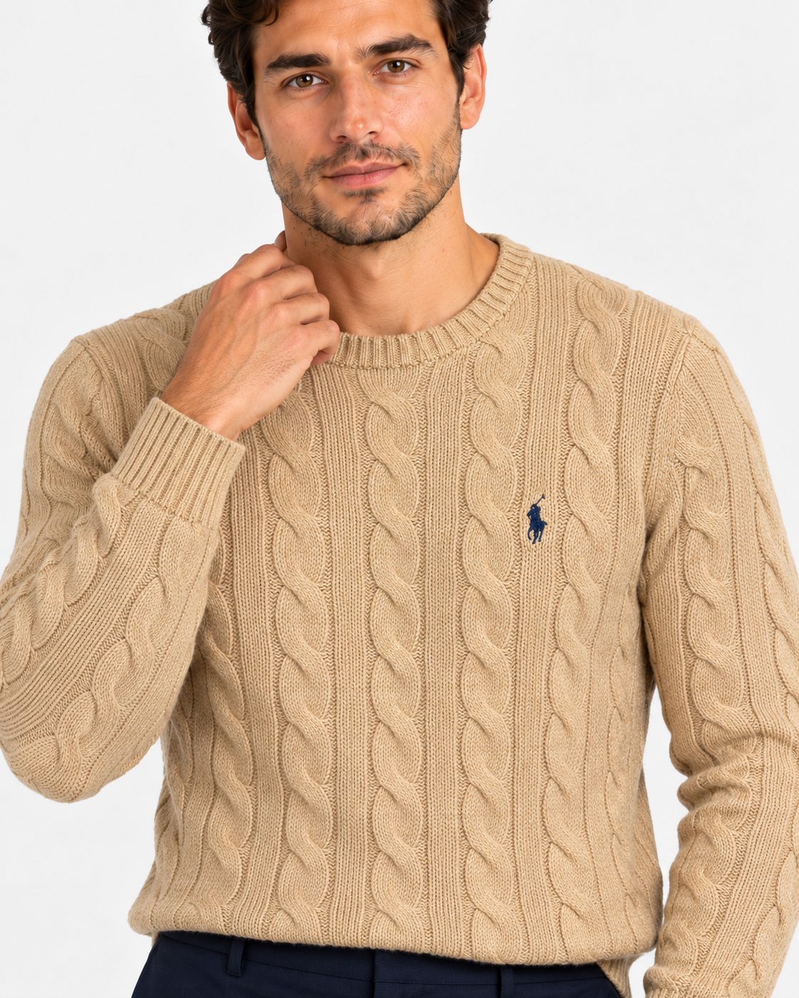 Polo Ralph Lauren Maglia Uomo a Trecce Brown in Cotone