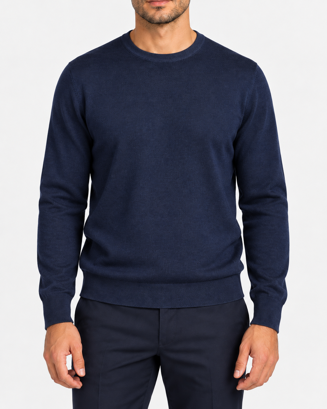 Air force blue extra-fine merino wool crew neck sweater